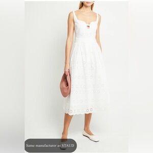 STAUD White Eyelet Midi Dress